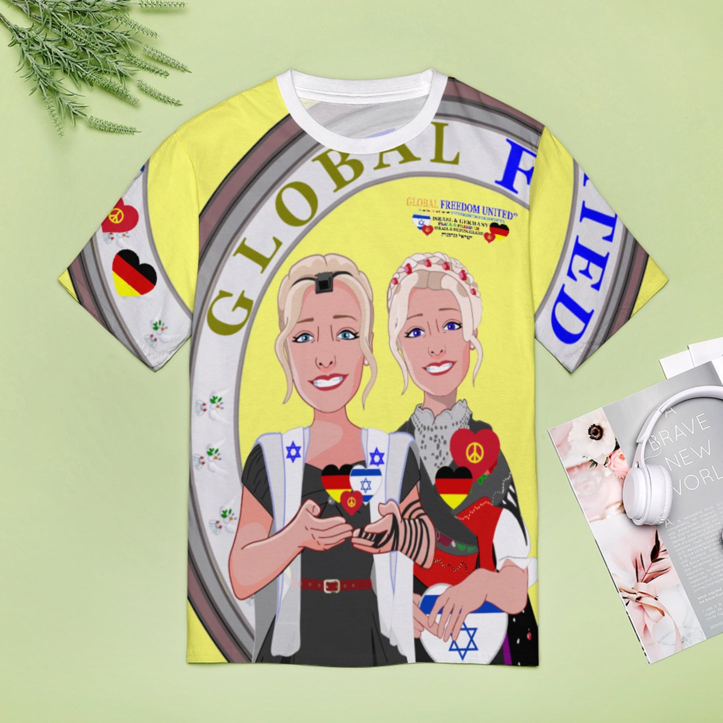 Women´s T-shirt GLOBAL FREEDOM UNITED©  Israel & Germany Yellow