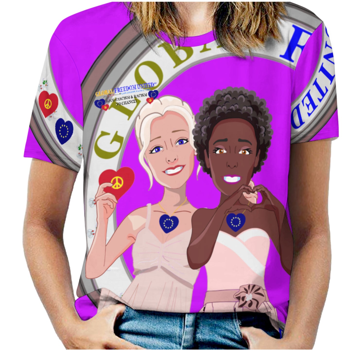 Women´s T-shirt 3 GLOBAL FREEDOM UNITED© Anti Fascism & Racism EU Lilac