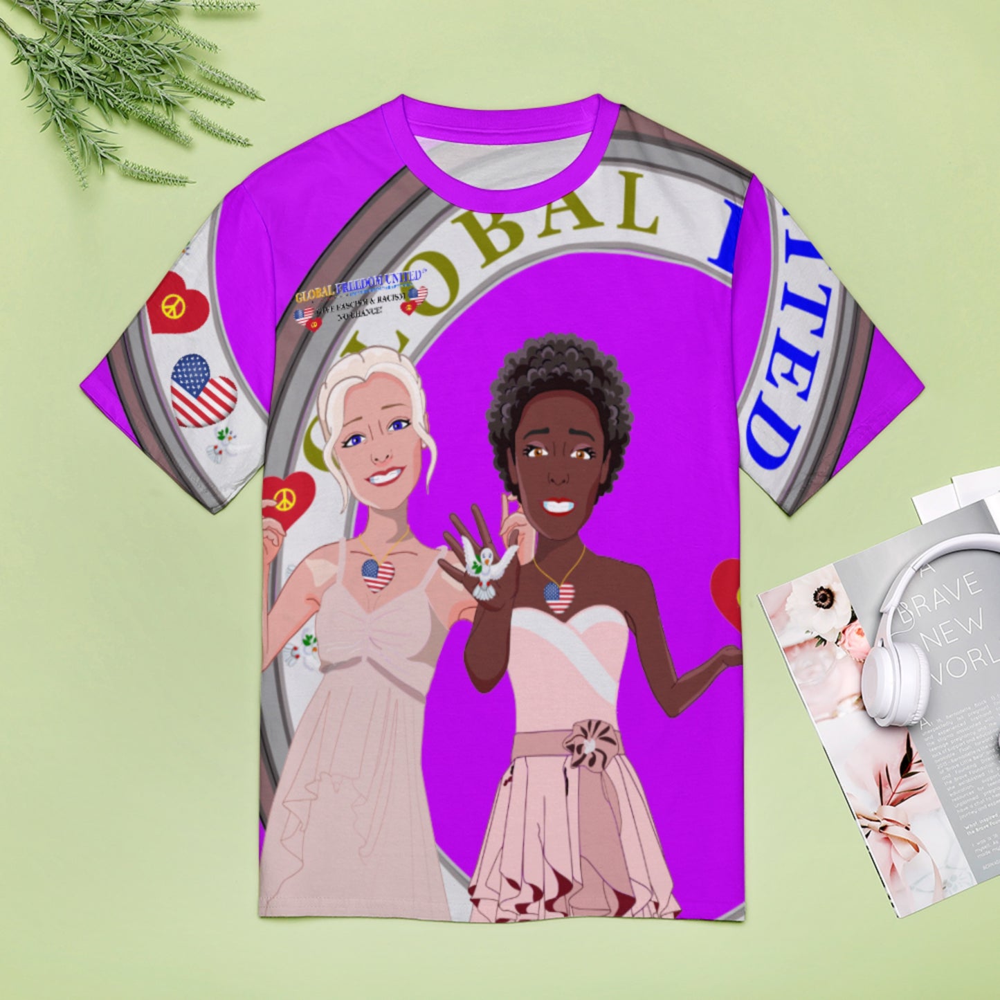 Women´s T-Shirt 3 GLOBAL FREEDOM UNITED© Women Anti Fascism & Racism USA Lilac