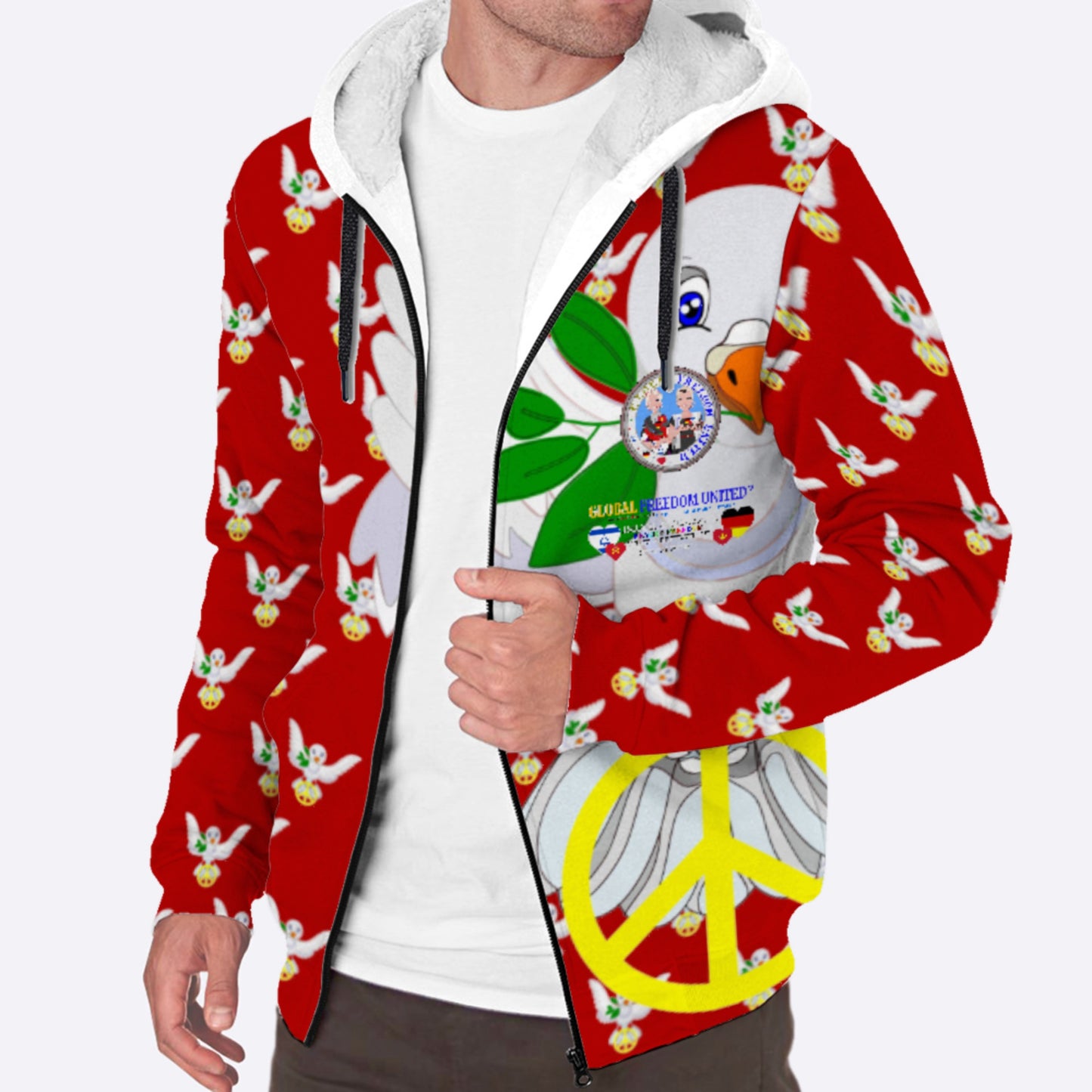 Plush Hoodie GLOBAL FREEDOM UNITED© Women Israel & Germany Old Peace Red