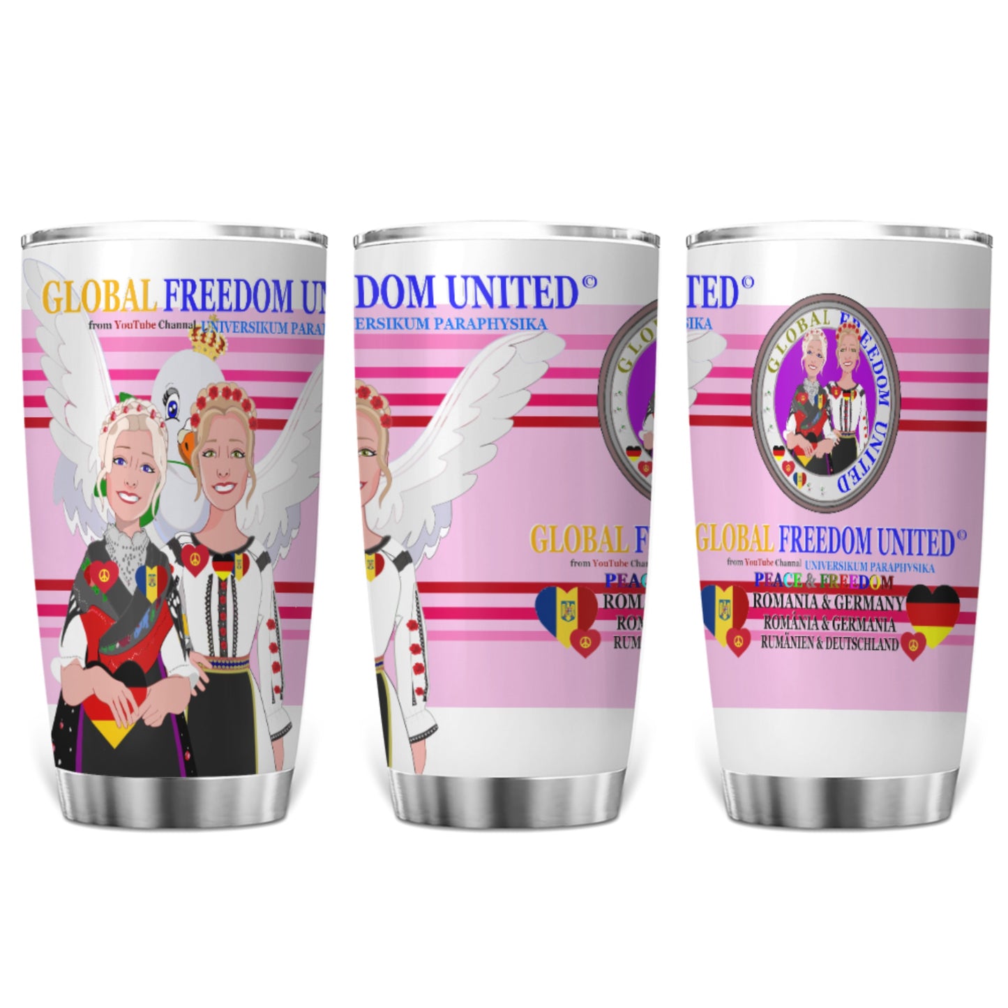 Tumbler Global Freedom United Women Romania & Germany Old Peace Pink