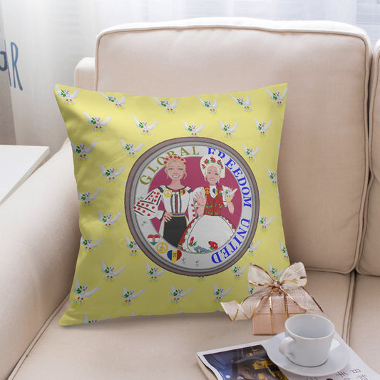 GLOBAL FREEDOM UNITED© Women ROMANIA & HUNGARY Yellow V2 18'' Square Pillow Cover