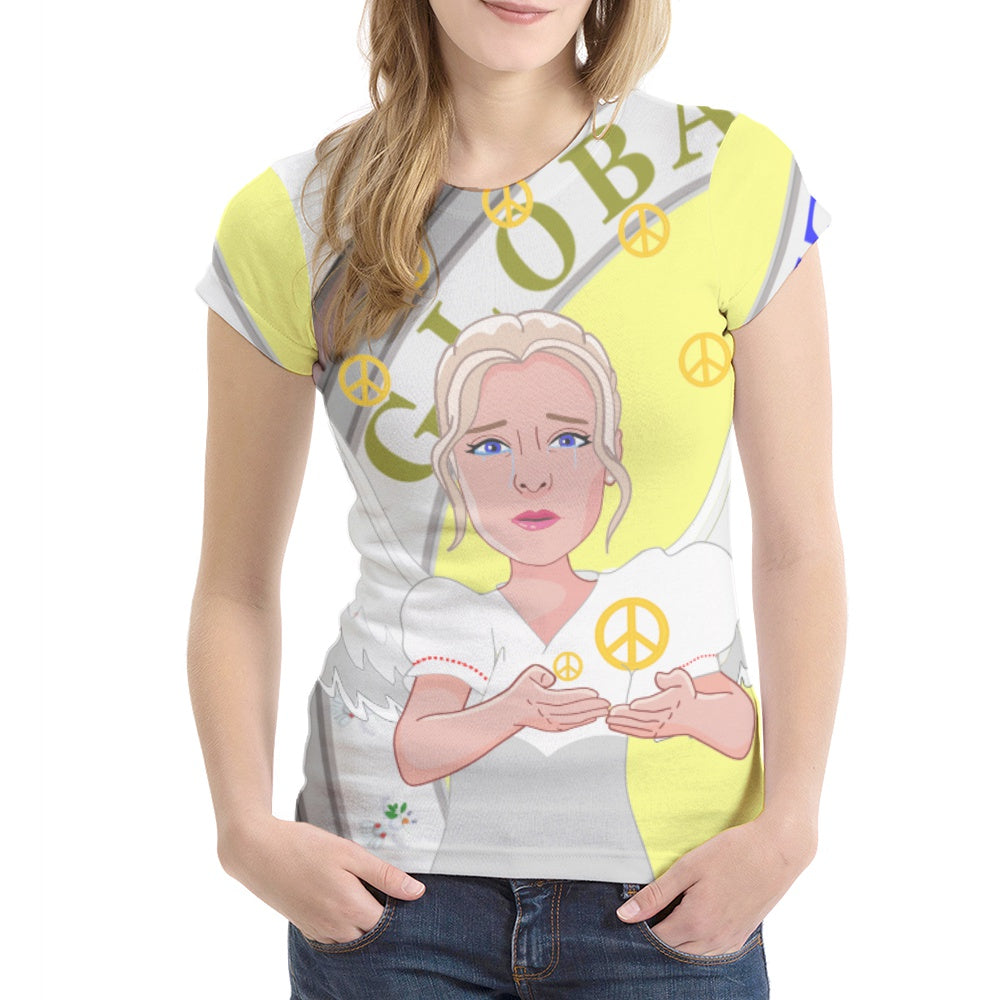 Women´s T-shirt Global Freedom United Angel Of Peace Old Peace Yellow