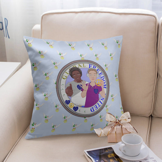 GLOBAL FREEDOM UNITED© Men Anti Fascism & Racism Old Peace LIGHT BLUE EU 18'' Square Pillow Cover