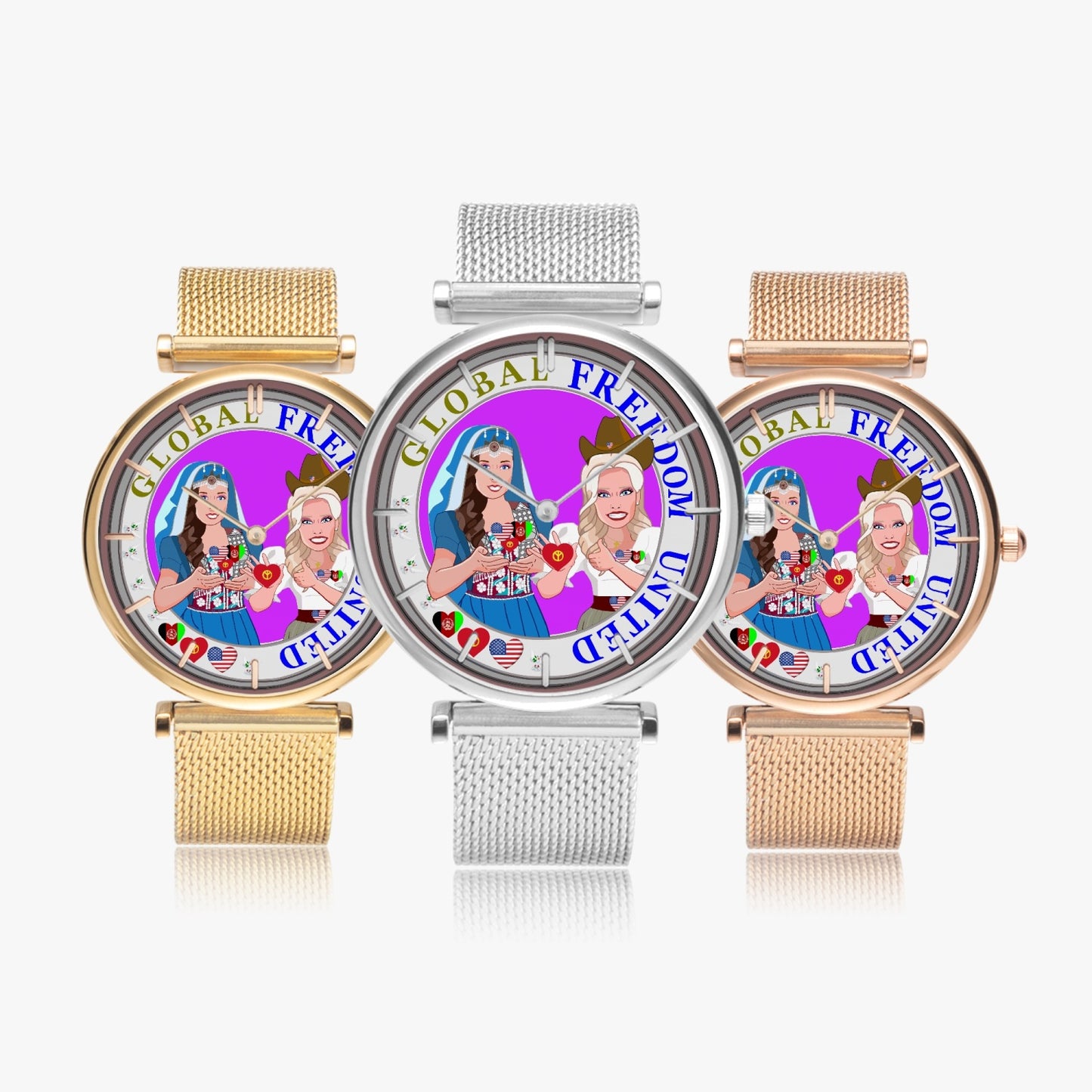 GLOBAL FREEDOM UNITED© Women AFGHANISTAN & USA - New Stylish Ultra-Thin Quartz Watch (With Indicators)