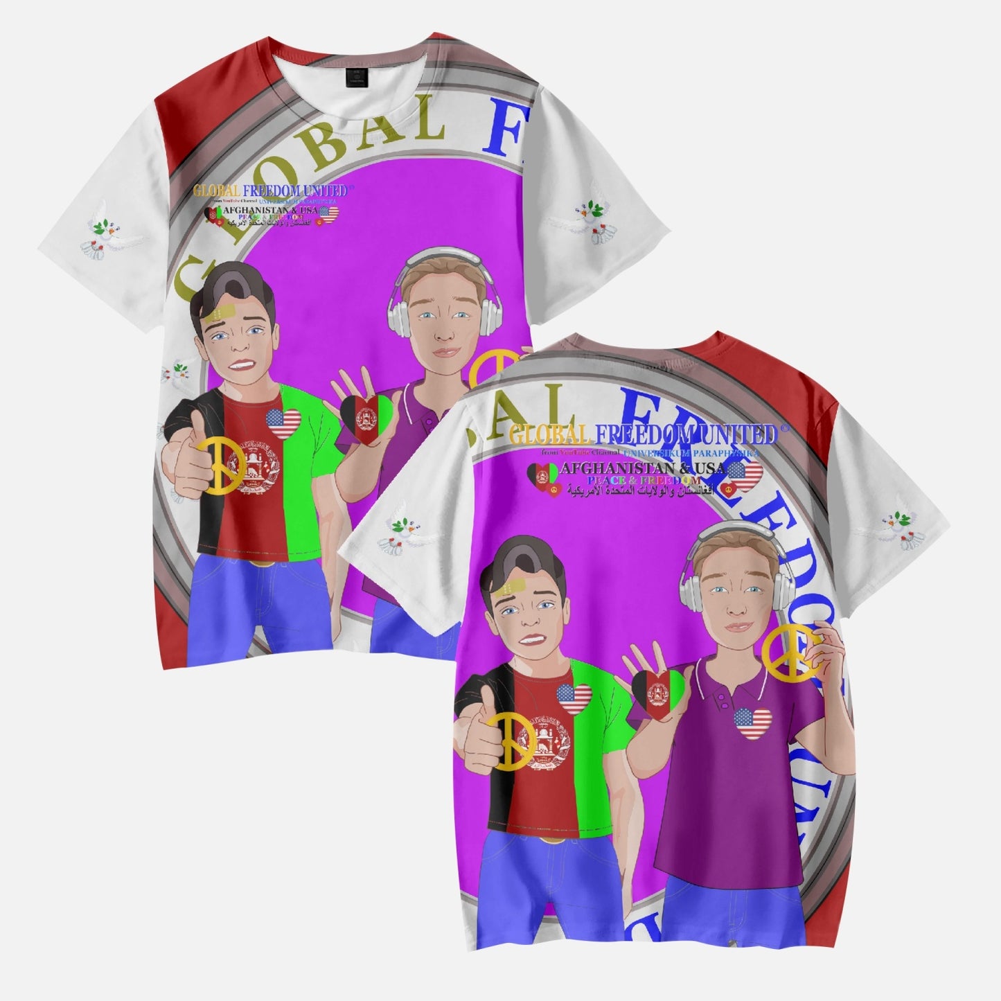 GLOBAL FREEDOM UNITED© Boy AFGHANISTAN & USA RED AOP Kids' Short T-Shirts
