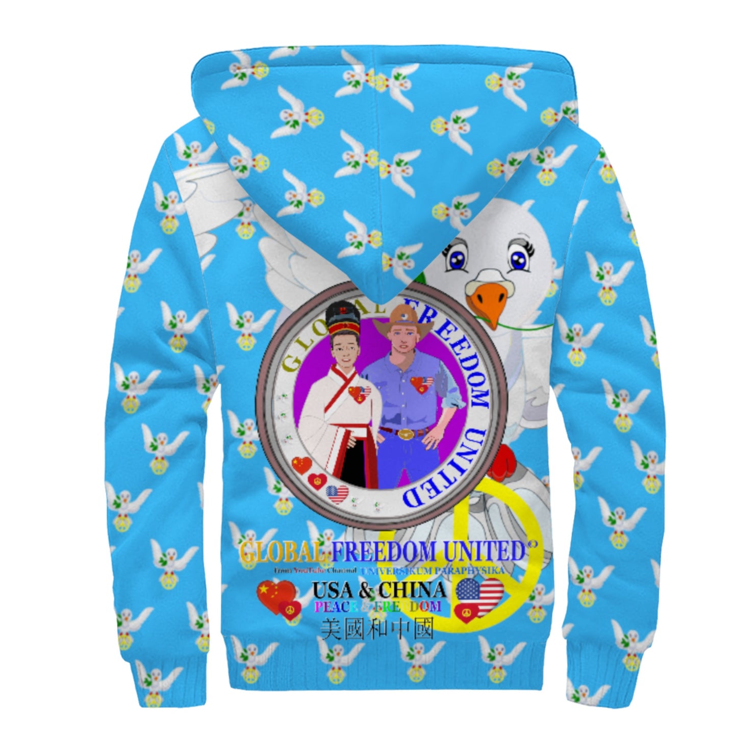 Plush Hoodie GLOBAL FREEDOM UNITED© Men China & USA  Blue