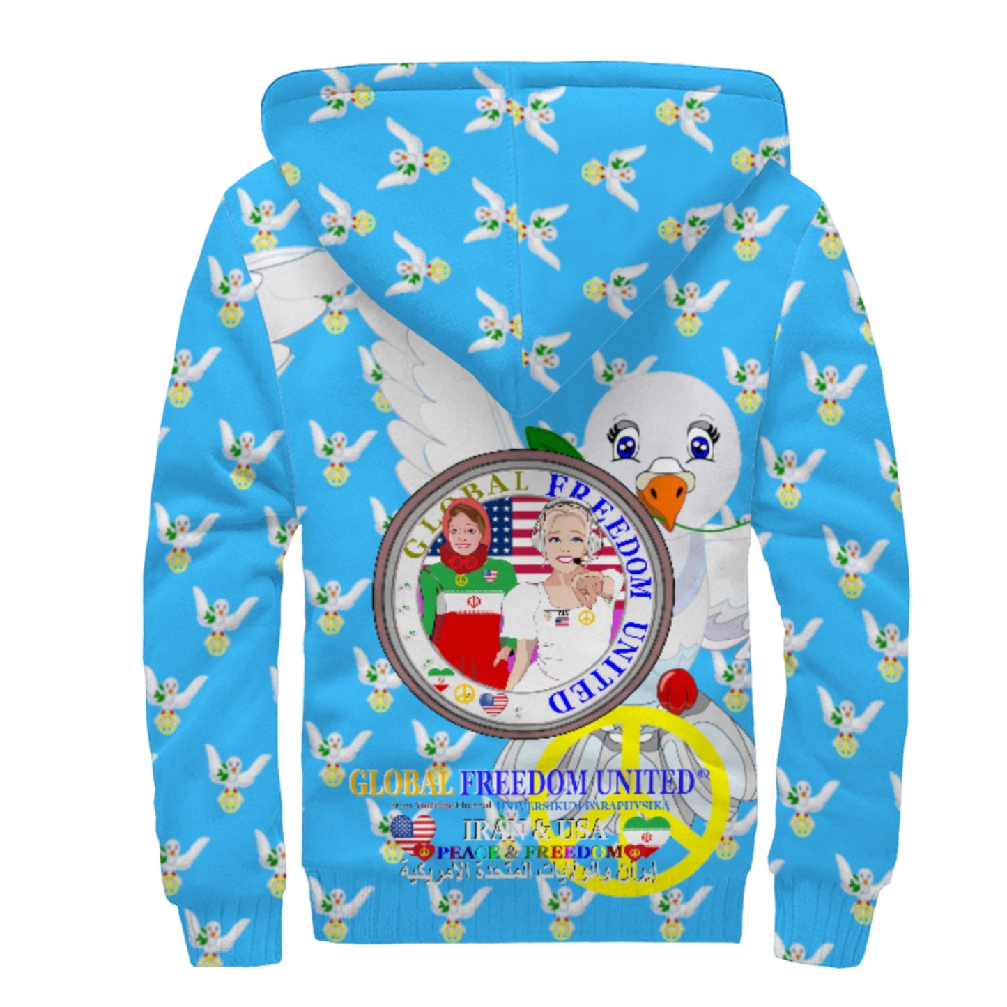 Plush Hoodie GLOBAL FREEDOM UNITED© Women Iran & USA Blue