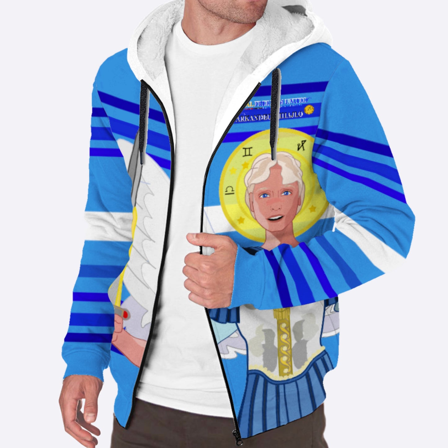 Plush Hoodie Global Freedom United Archangel Michael Croatia V1 Deep Blue