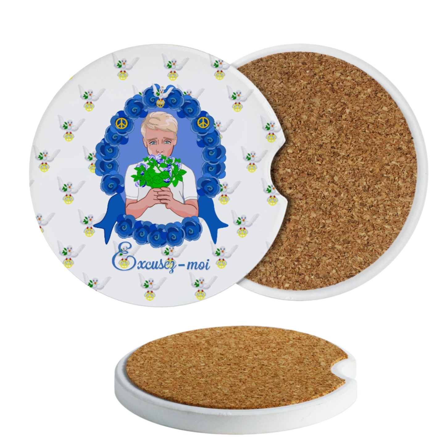 Ceramic Car Coaster GLOBAL FREEDOM UNITED© Un Garcon dit désoié Excusez-moi