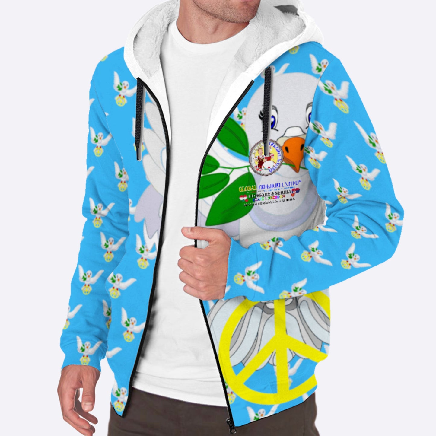 Plush Hoodie GLOBAL FREEDOM UNITED© Women Serbia & Hungary Blue