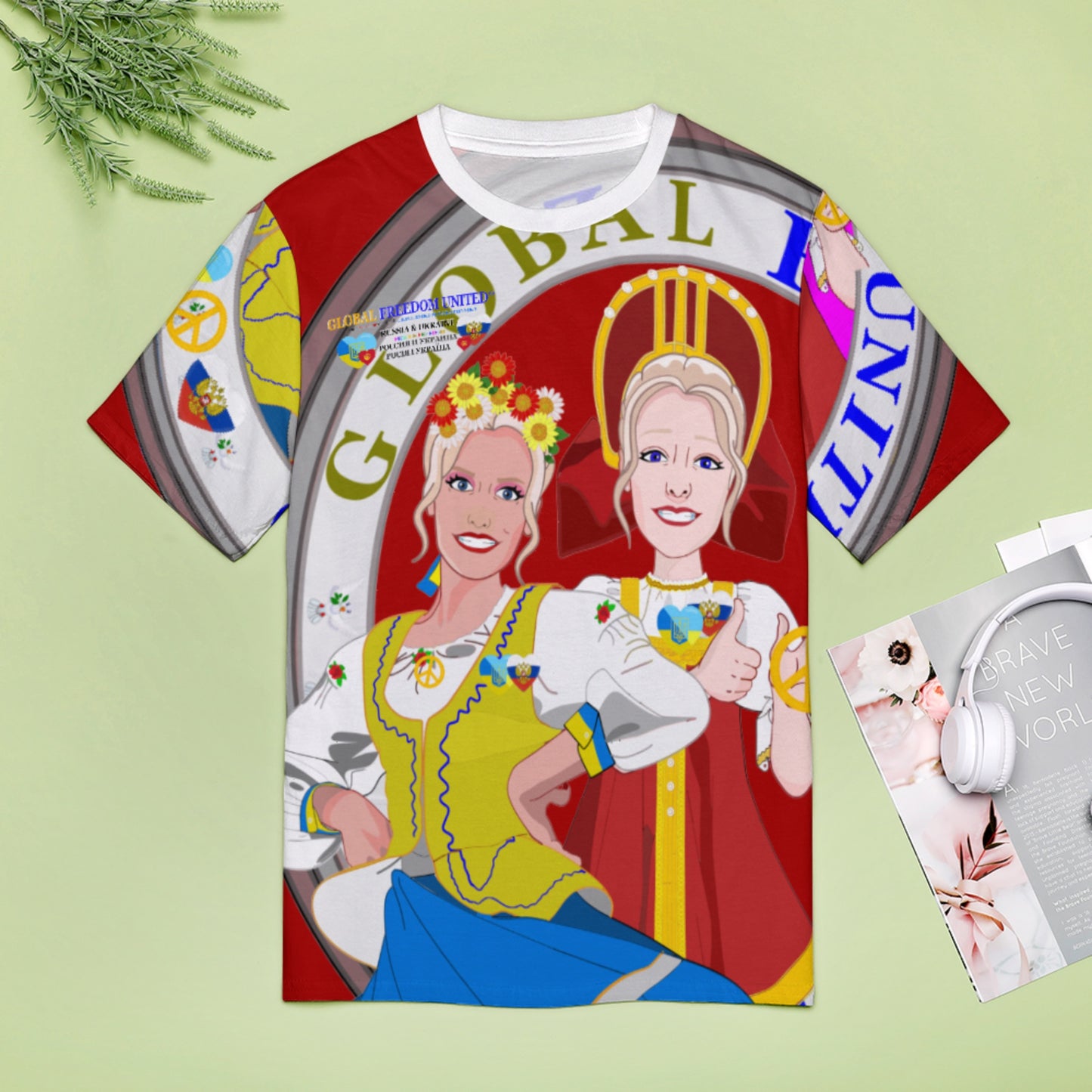 Women´s T-shirt 3 GLOBAL FREEDOM UNITED© Women Ukraina & Russia Red