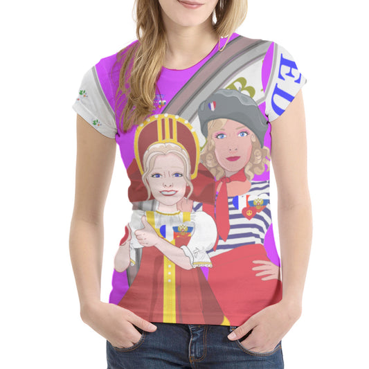 Women´s T-shirt 2 GLOBAL FREEDOM UNITED© Women French & Russia  Lilac