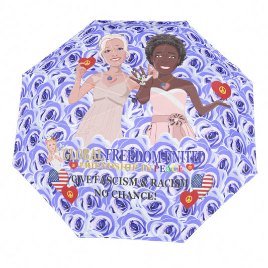 Umbrella GLOBAL FREEDOM UNITED© Women Anti Fascism & Racism USA Light Blue