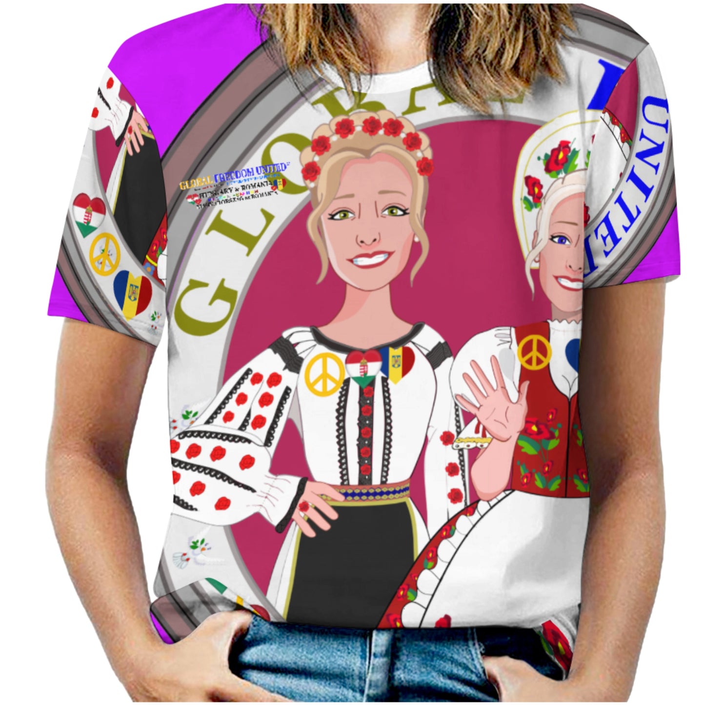 Full Print T-shirt 3 GLOBAL FREEDOM UNITED© Women Romania & Hungary Lilac