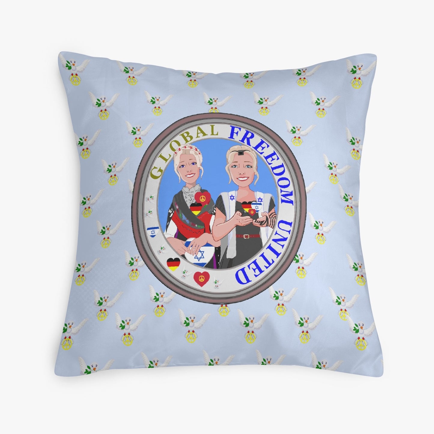 GLOBAL FREEDOM UNITED© Wp,rm ISRAEL & GERMANY Light Blue 18'' Square Pillow Cover