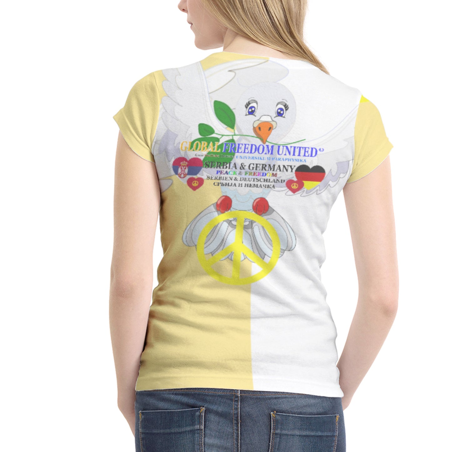 Women´s T-shirt 1 GLOBAL FREEDOM UNITED© Women Serbia & Germany V1 Yellow