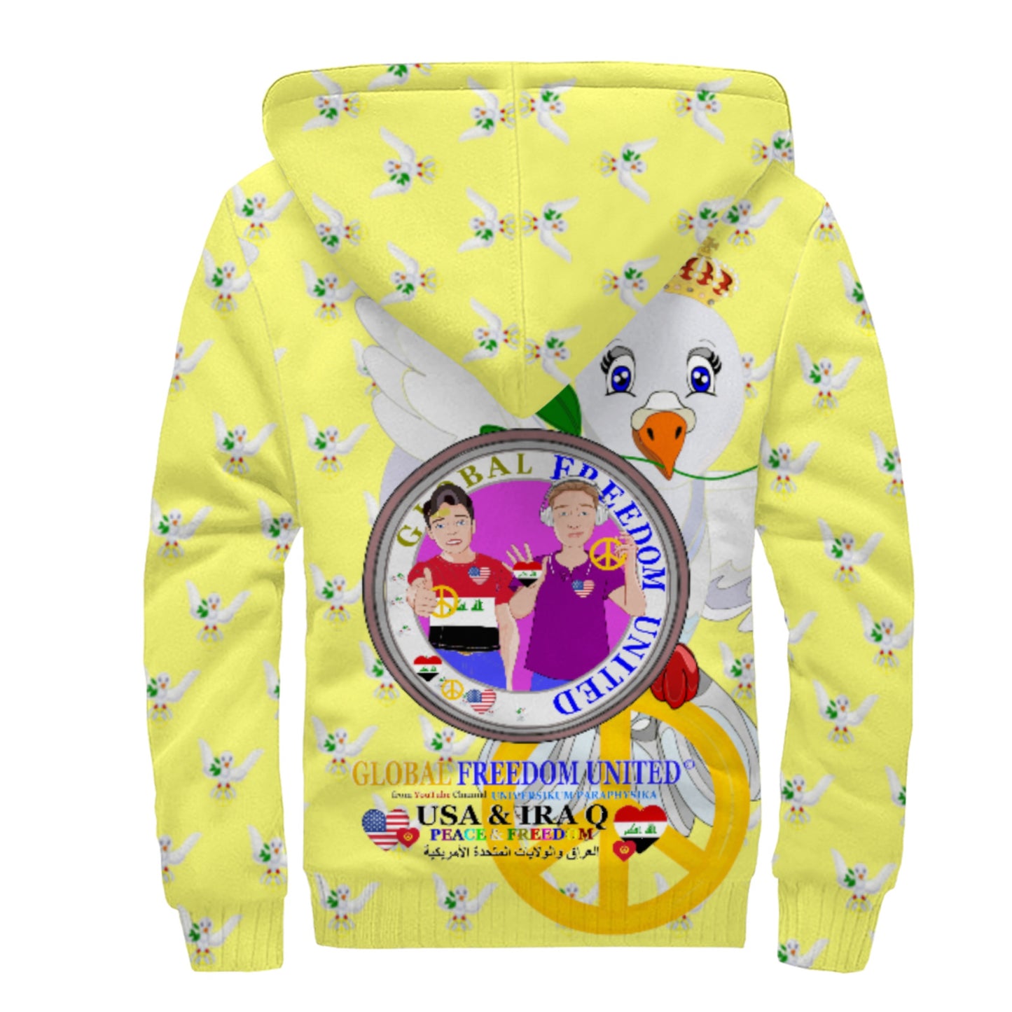 Plush Hoodie GLOBAL FREEDOM UNITED© Men Iraq  & USA Yellow