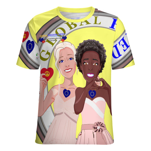 Women´s T-shirt 3 GLOBAL FREEDOM UNITED© Anti Fascism & Racism EU Yellow