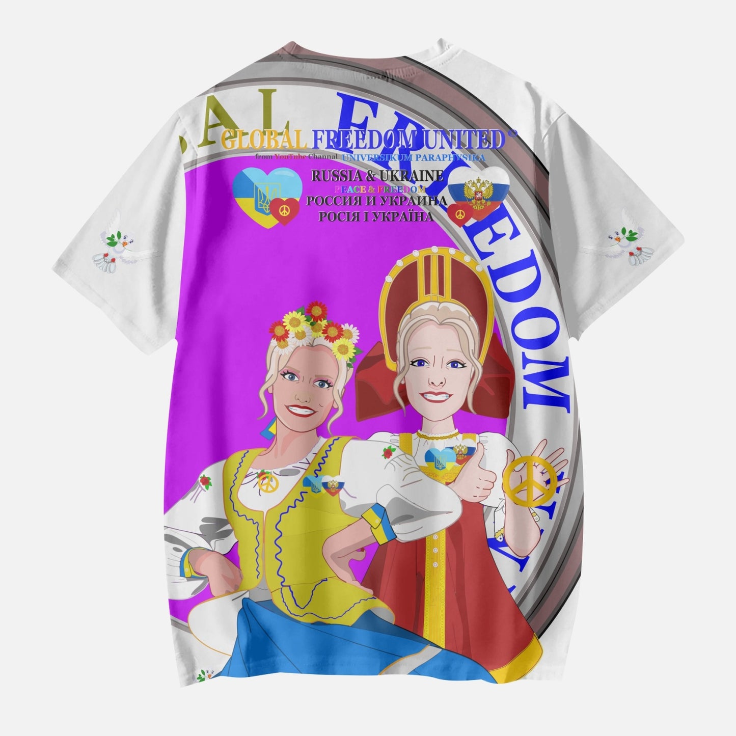 GLOBAL FREEDOM UNITED GIRLS UKRAINA & RUSSIA OLD PEACE WIGHT AOP Kids' Short T-Shirts