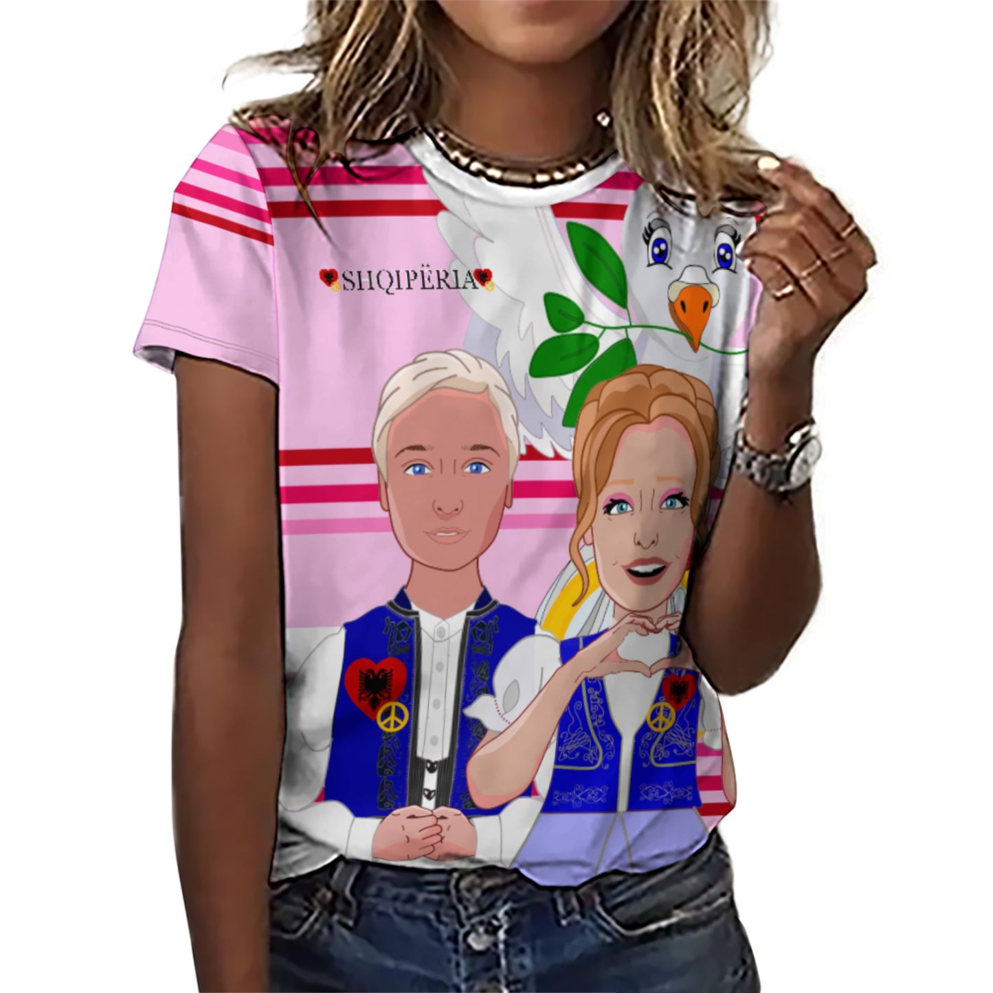 Women´s T-shirt 3 GLOBAL FREEDOM UNITED© Couple Edition Albania Pink2