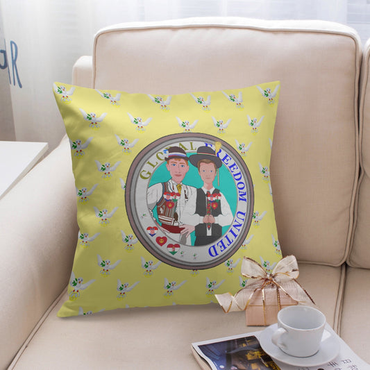 GLOBAL FREEDOM UNITED© Men CROATIA & HUNGARY Yellow 18'' Square Pillow Cover