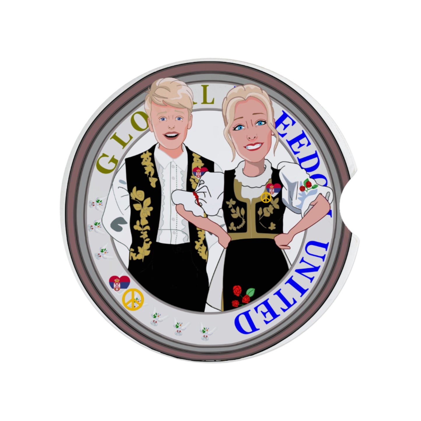 Ceramic Car Coaster Global Freedom  United Couple Edition Serbia Black