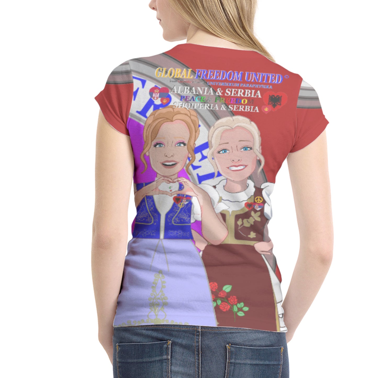 Women´s T-shirt 2 GLOBAL FREEDOM UNITED© Women Albania & Serbia  Red
