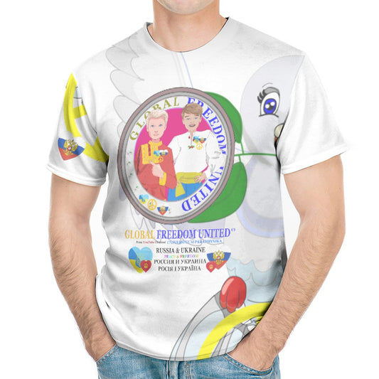 Men´s T-shirt Global Freedom United Ukraina & Russia Old Peace Wight Anti War