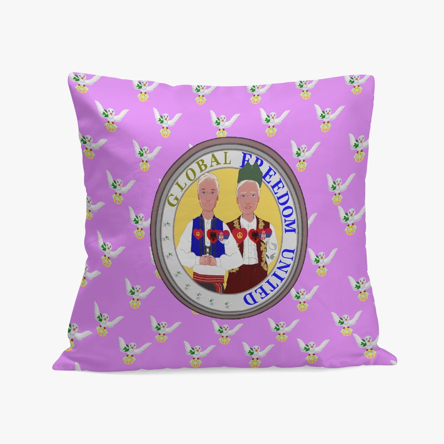 GLOBAL FREEDOM UNITED© Men ALBANIA & SERBIA Lilac 18'' Square Pillow Cover