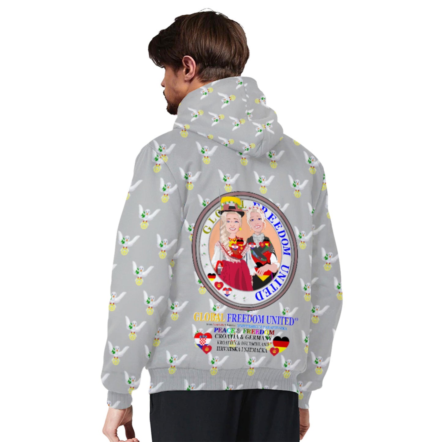 Plush Hoodie GLOBAL FREEDOM UNITED© Women Croatia & Germany V2 Grey