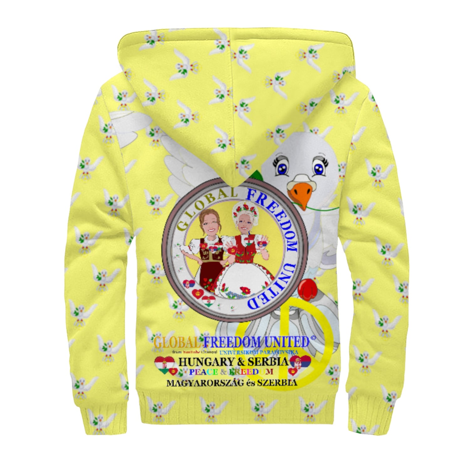 Plush Hoodie GLOBAL FREEDOM UNITED© Women Serbia & Hungary Yellow