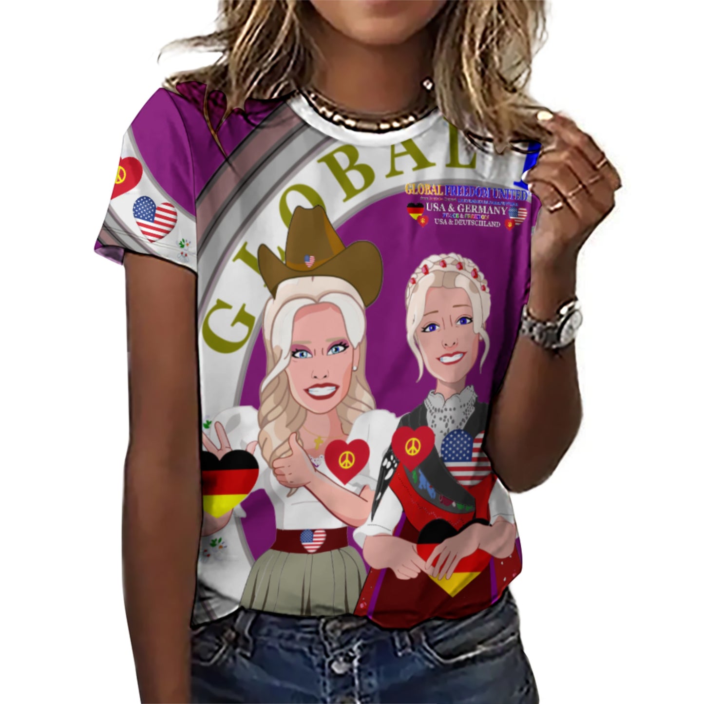 Women´s T-Shirt 3 GLOBAL FREEDOM UNITED© Women USA & Germany Lilac
