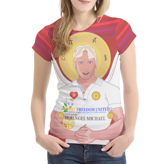 Women´s T-shirt 1 Global Freedom United Archangel Michael No2 German Red