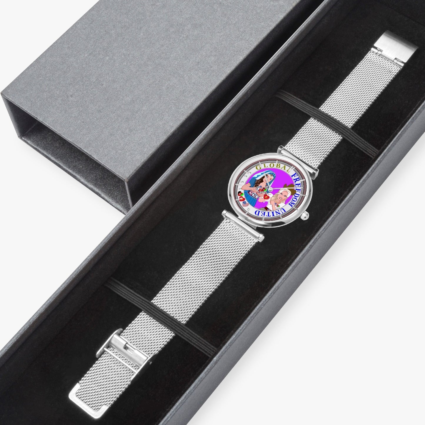 GLOBAL FREEDOM UNITED© Women AFGHANISTAN & USA - New Stylish Ultra-Thin Quartz Watch (With Indicators)