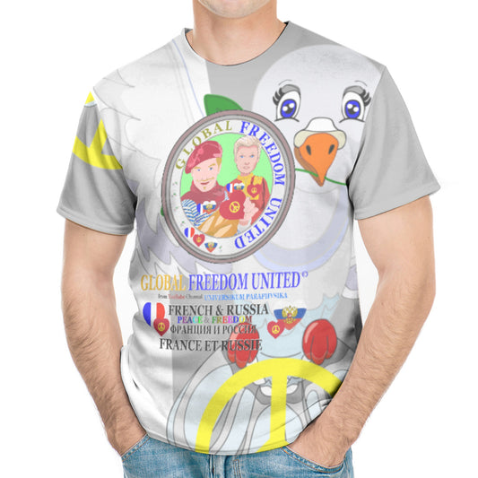 Men´s T-shirt GLOBAL FREEDOM UNITED© French & Russia Old Peace Grey Version 1