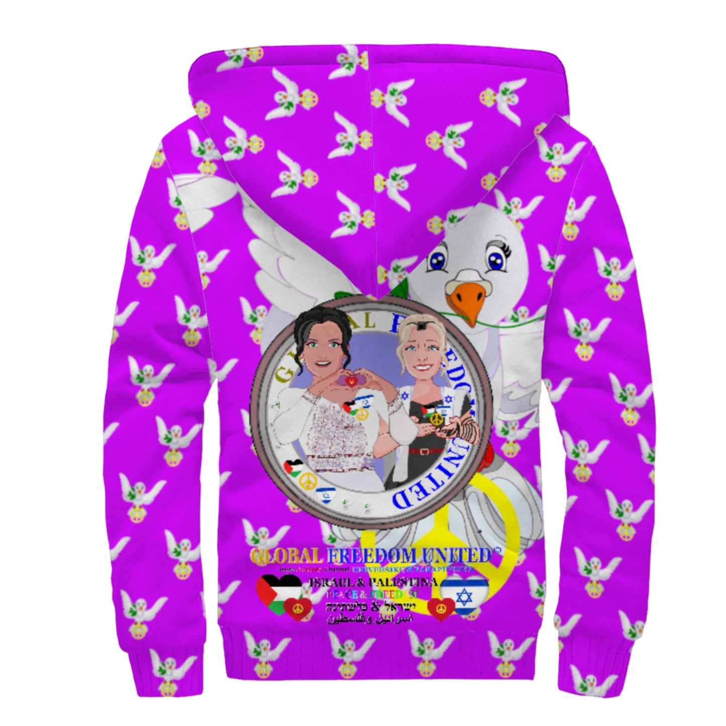 Plush Hoodie GLOBAL FREEDOM UNITED© Women Palestina & Israel Lilac