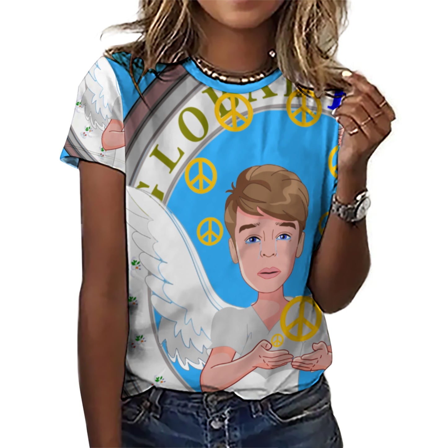 Women´s T-shirt 2 Global Freedom United Boy Peace Of Angel Old Peace Blue