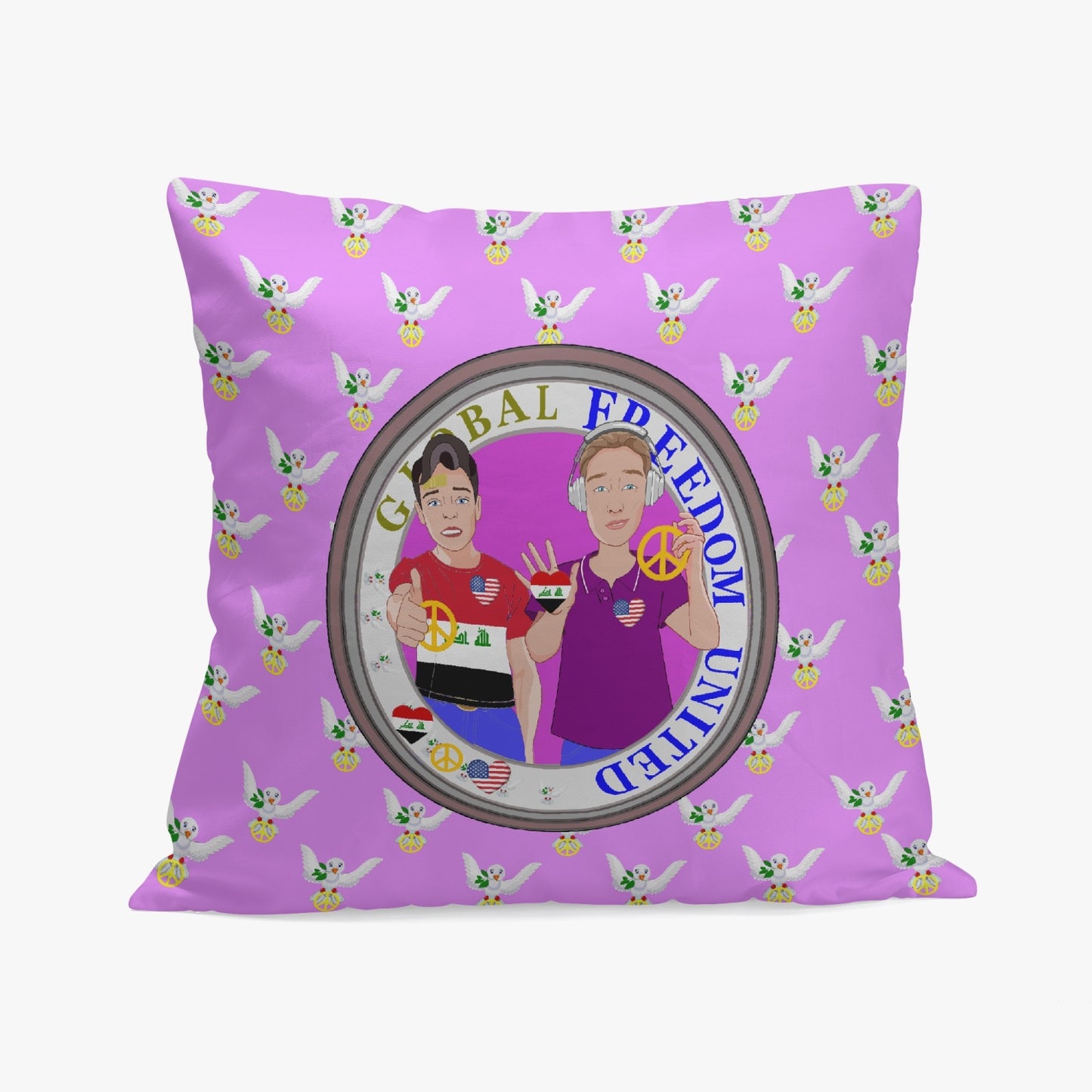 GLOBAL FREEDOM UNITED© Men IRAQ & USA LILAC 18'' Square Pillow Cover