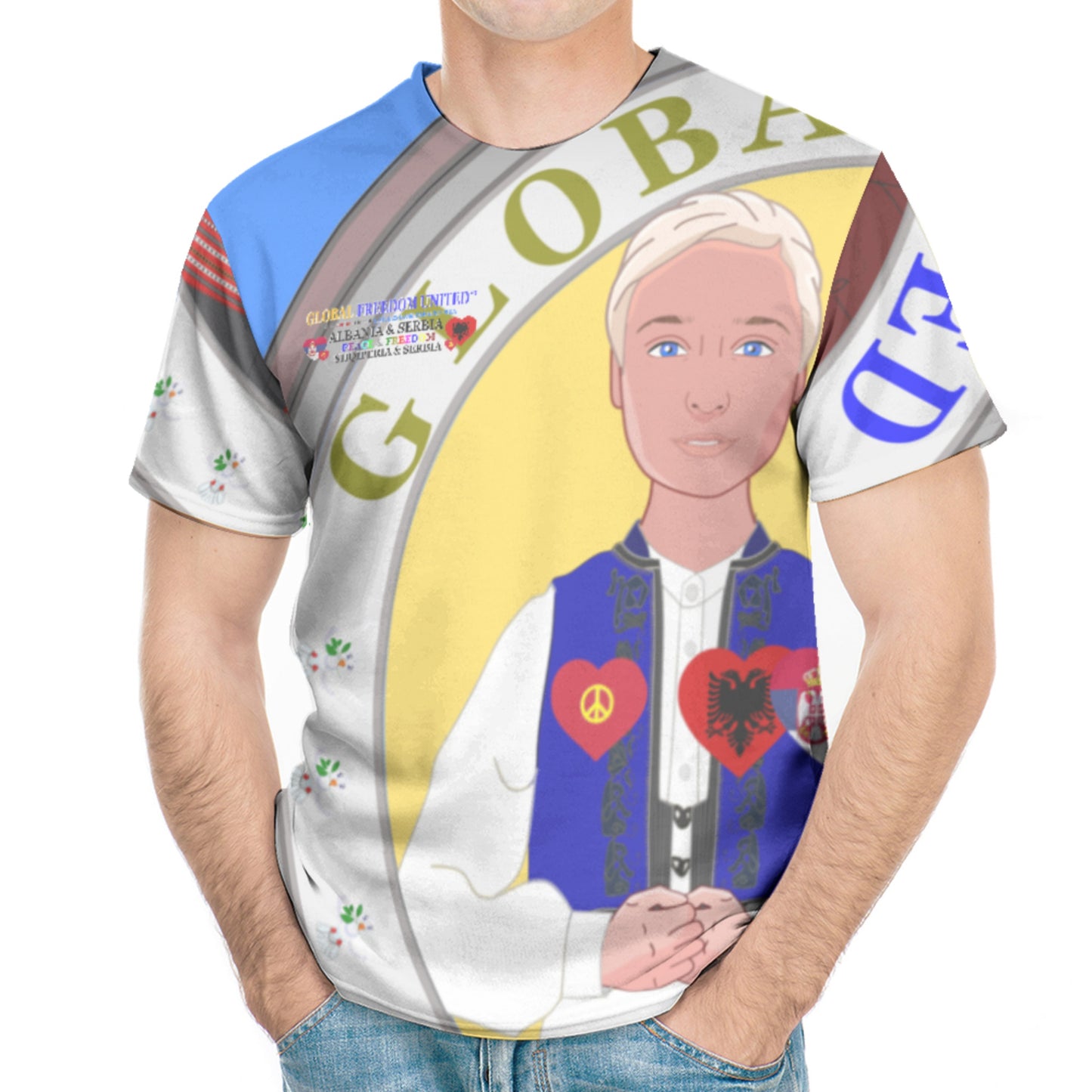 Men´s T-shirt GLOBAL FREEDOM UNITED© Men Albania & Serbia V2 Blue