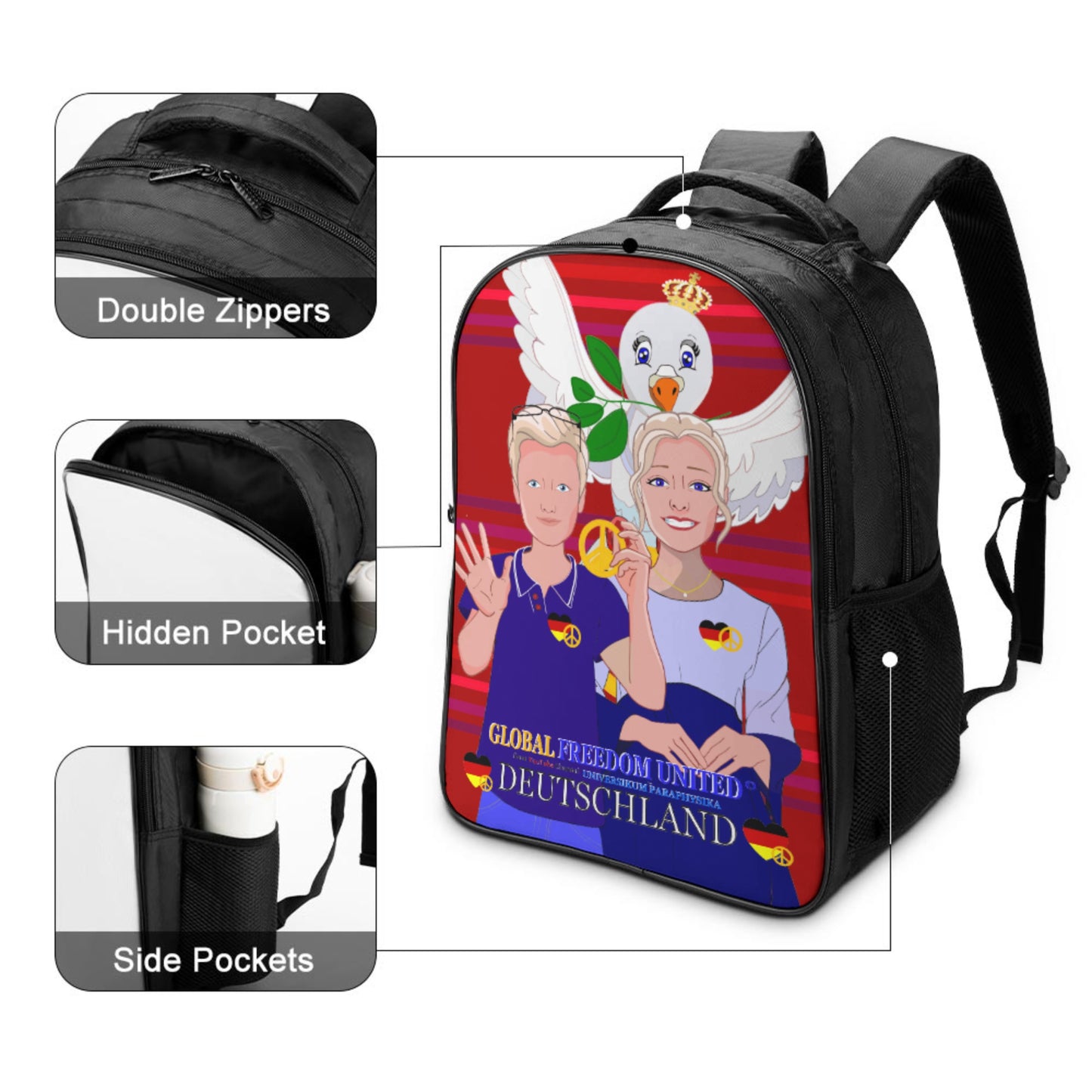 Backpack 16 Inch 2 Compartment Global Freedom United Couple Edition Germany V2 Red