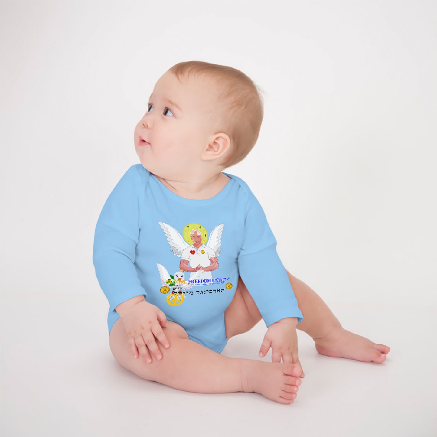 Baby Long-sleeve Bodysuit Global Freedom United Boy Archangel Michael Hebrew 2