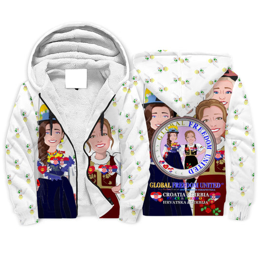 Plush Hoodie GLOBAL FREEDOM UNITED© Women Croatia & Serbia V1 Wight
