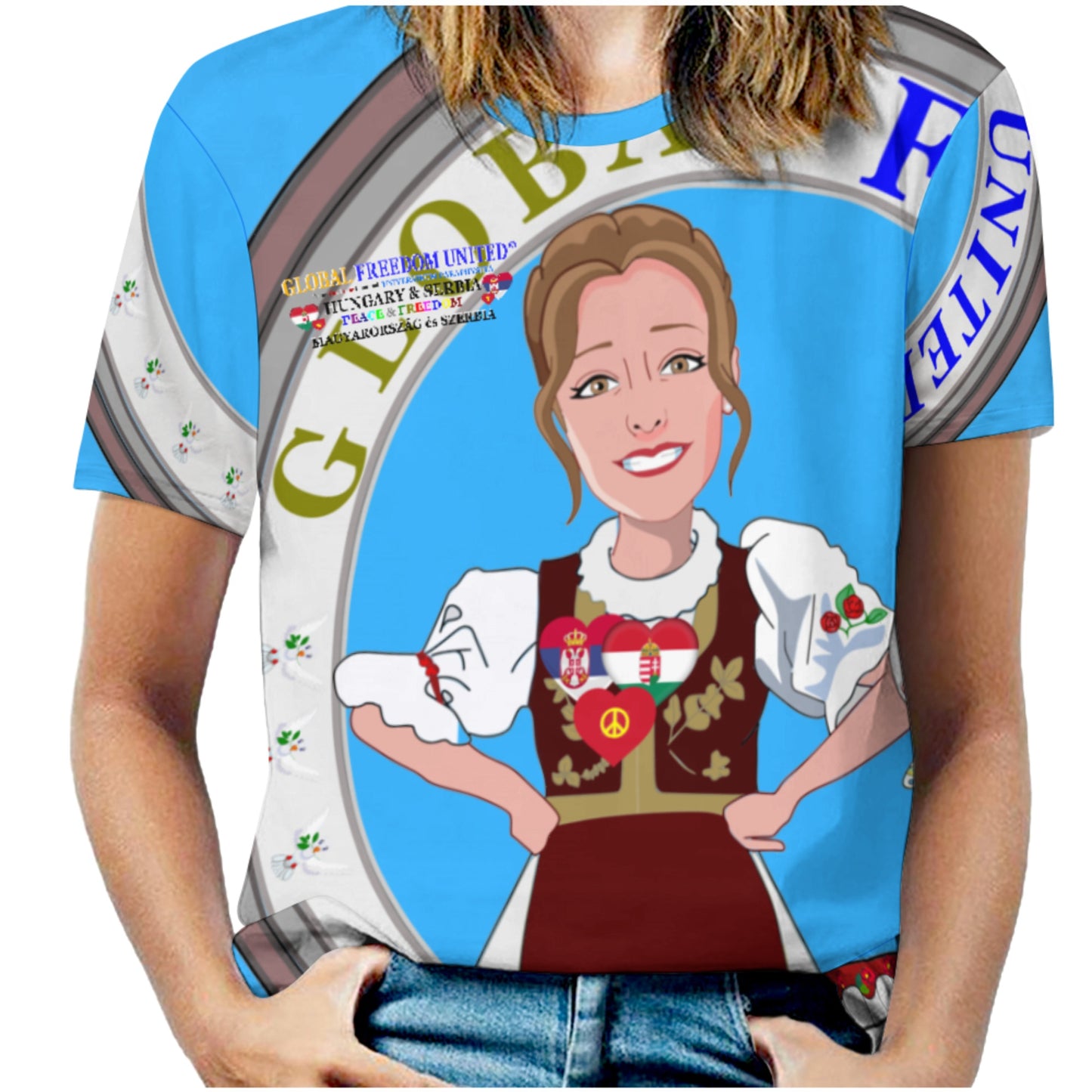 Women´s T-shirt 2 GLOBAL FREEDOM UNITED© Serbia & Hungary Blue