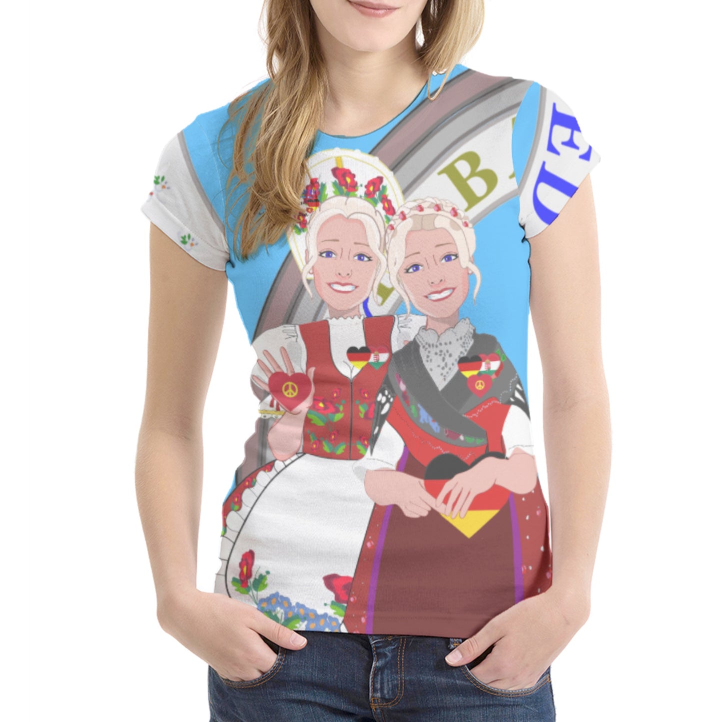 Women´s T-shirt 2 GLOBAL FREEDOM UNITED© Women Germany & Hungary Blue