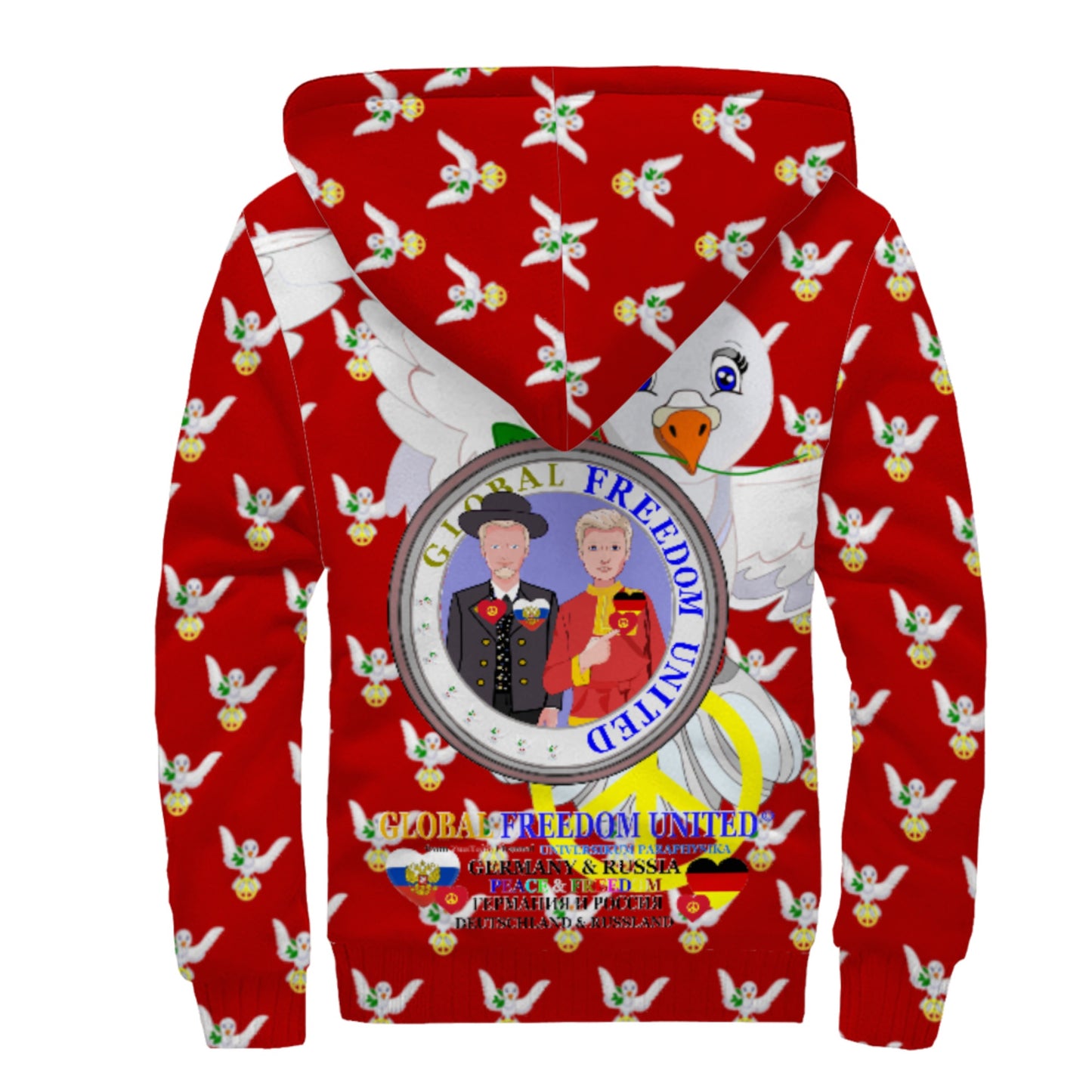 Plush Hoodie GLOBAL FREEDOM UNITED© Men Russia & Germany  Red