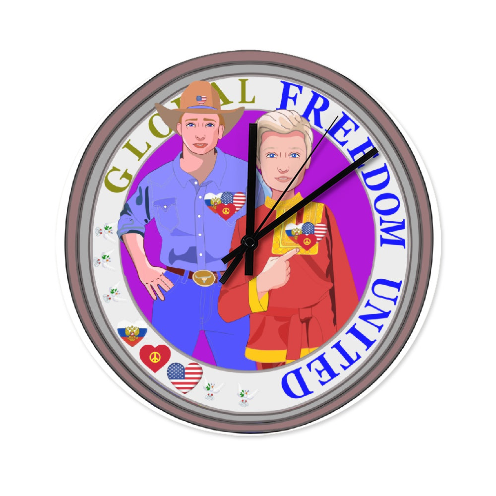 Wooden Wall Clock Without Scale GLOBAL FREEDOM UNITED© Men Russia & USA