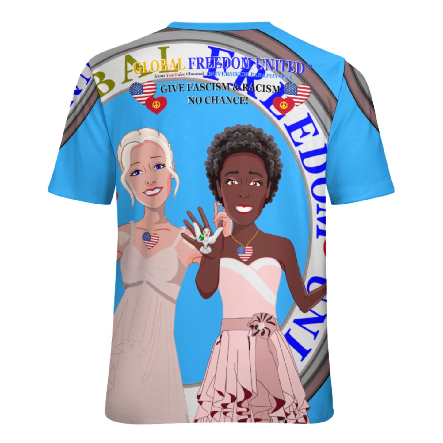 Women´s T-Shirt 3 GLOBAL FREEDOM UNITED© Women Anti Fascism & Racism USA  Blue