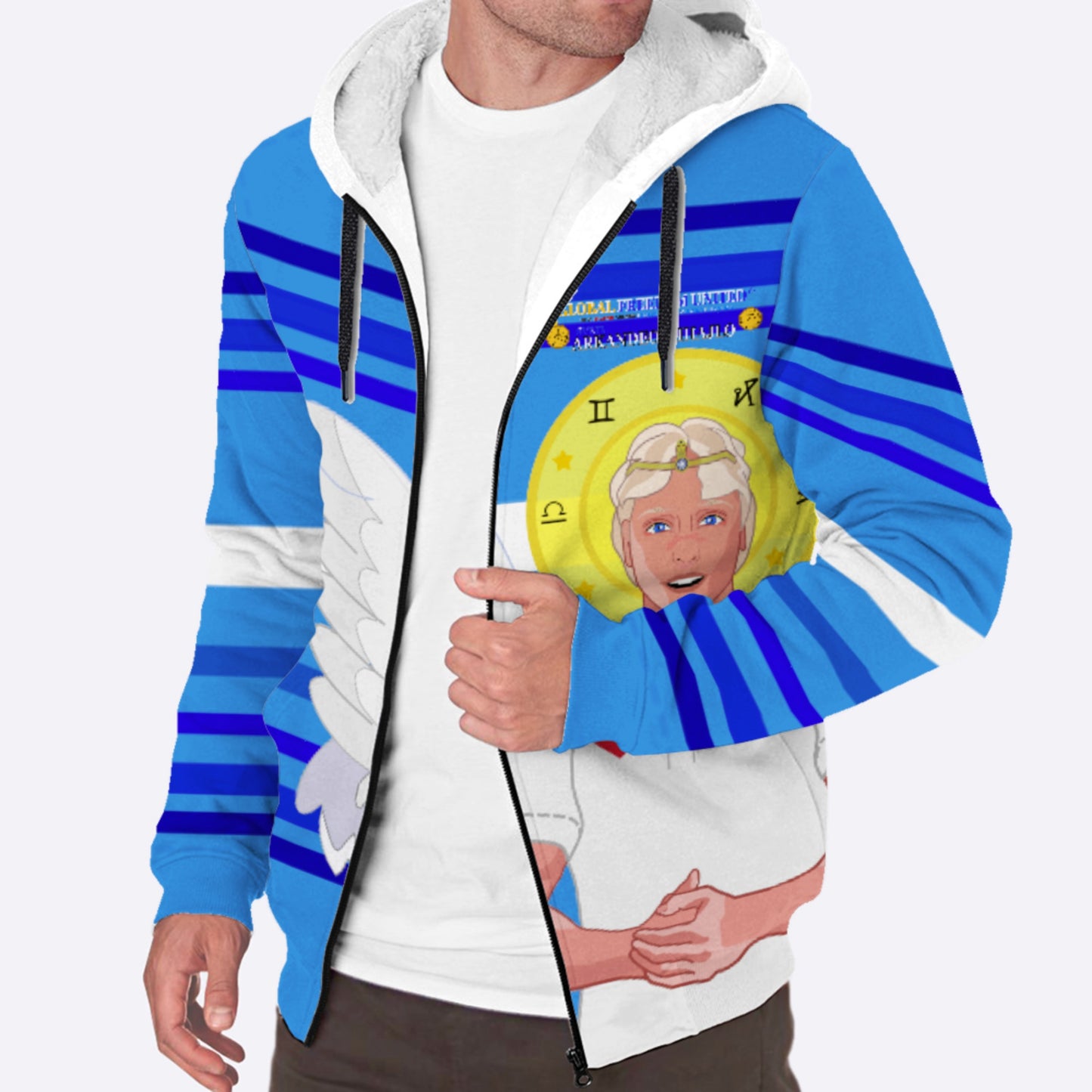 Plush Hoodie Global Freedom United Archangel Michael Croatia V2 Deep Blue