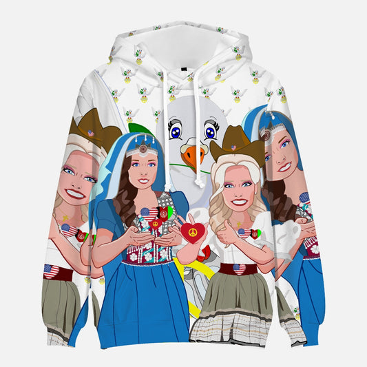 Women´s T-Shirt 3 GLOBAL FREEDOM UNITED© Women AFGHANISTAN & USA  WIGHT Round Collar Hoodie